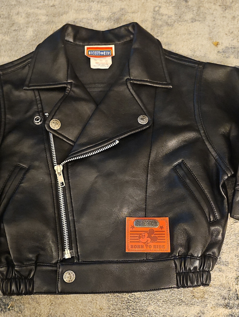 Disney Kid's Black Faux Leather Moto Jacket with Mickey Mouse